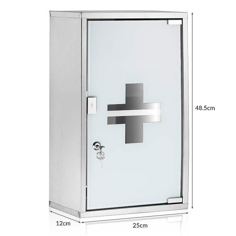 Medical glass compartments glass door to lock with2 keys child-resistant medication storage medicine cabinet