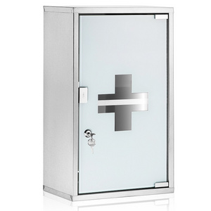 Medical glass compartments glass door to lock with2 keys child-resistant medication storage medicine cabinet