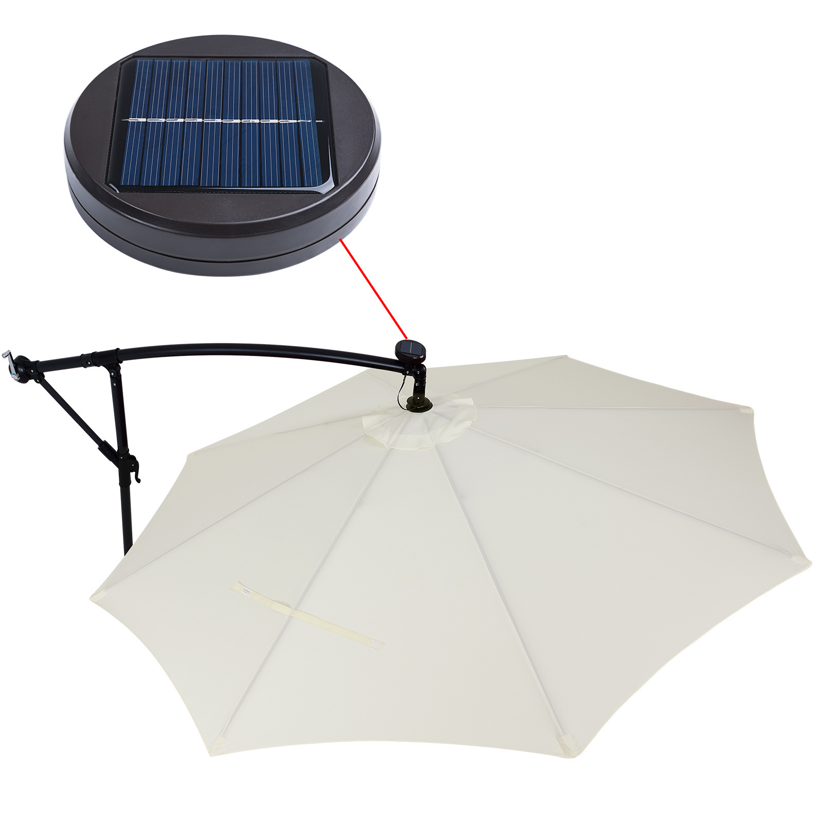 3.3m Outdoor Furniture LED Parasol Sun Shade Cantilever Banana Hanging Umbrella With Silicon Solar Panel