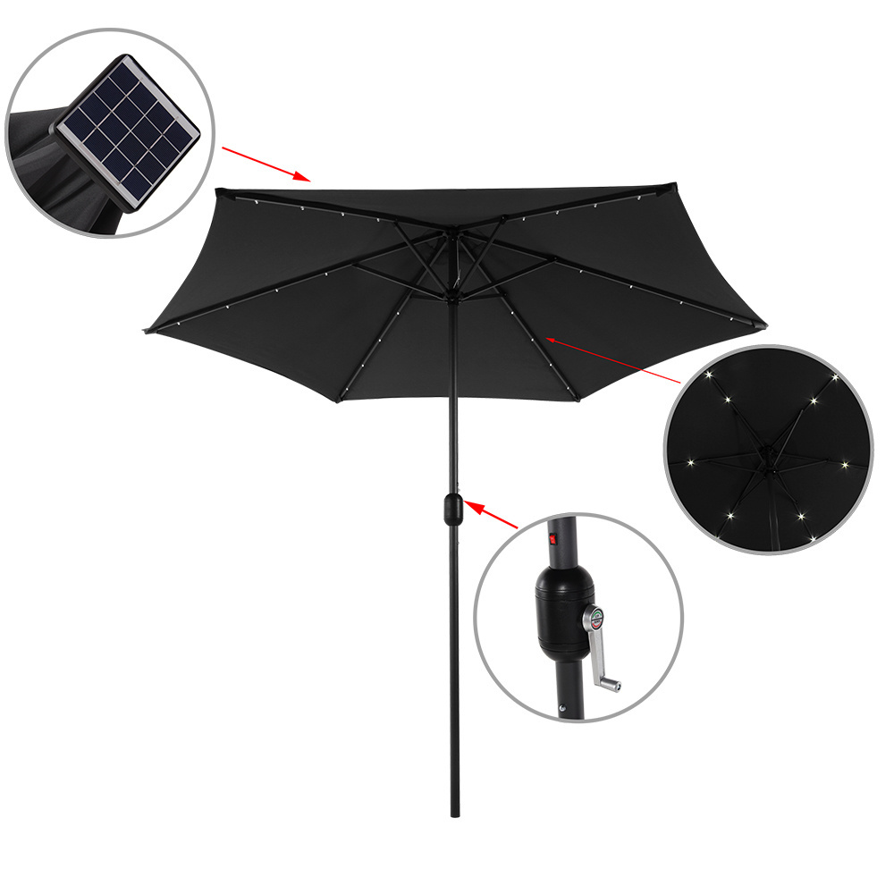 2.7M Outdoor 24 Leds Solar Powered Lighted Patio Market Straight Garden Umbrella with Hand Push Tilt And Crank