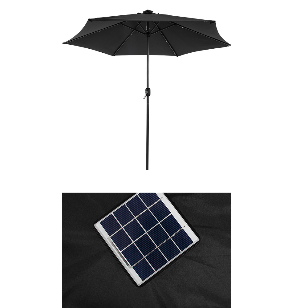 2.7M Outdoor 24 Leds Solar Powered Lighted Patio Market Straight Garden Umbrella with Hand Push Tilt And Crank