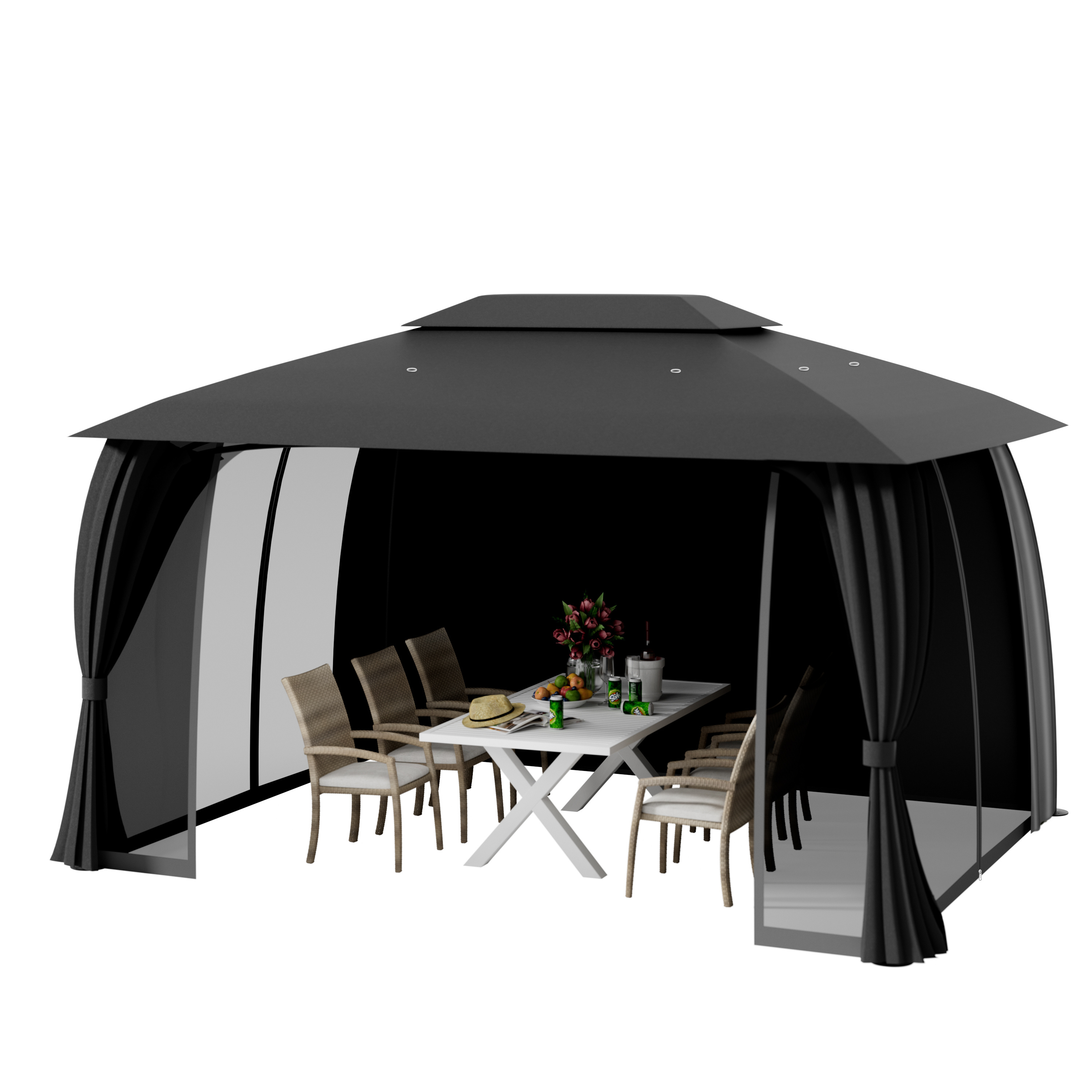 High quality outdoor Double Roof screen metal gazebo with mosquito net folding  canopy pergola pavilion