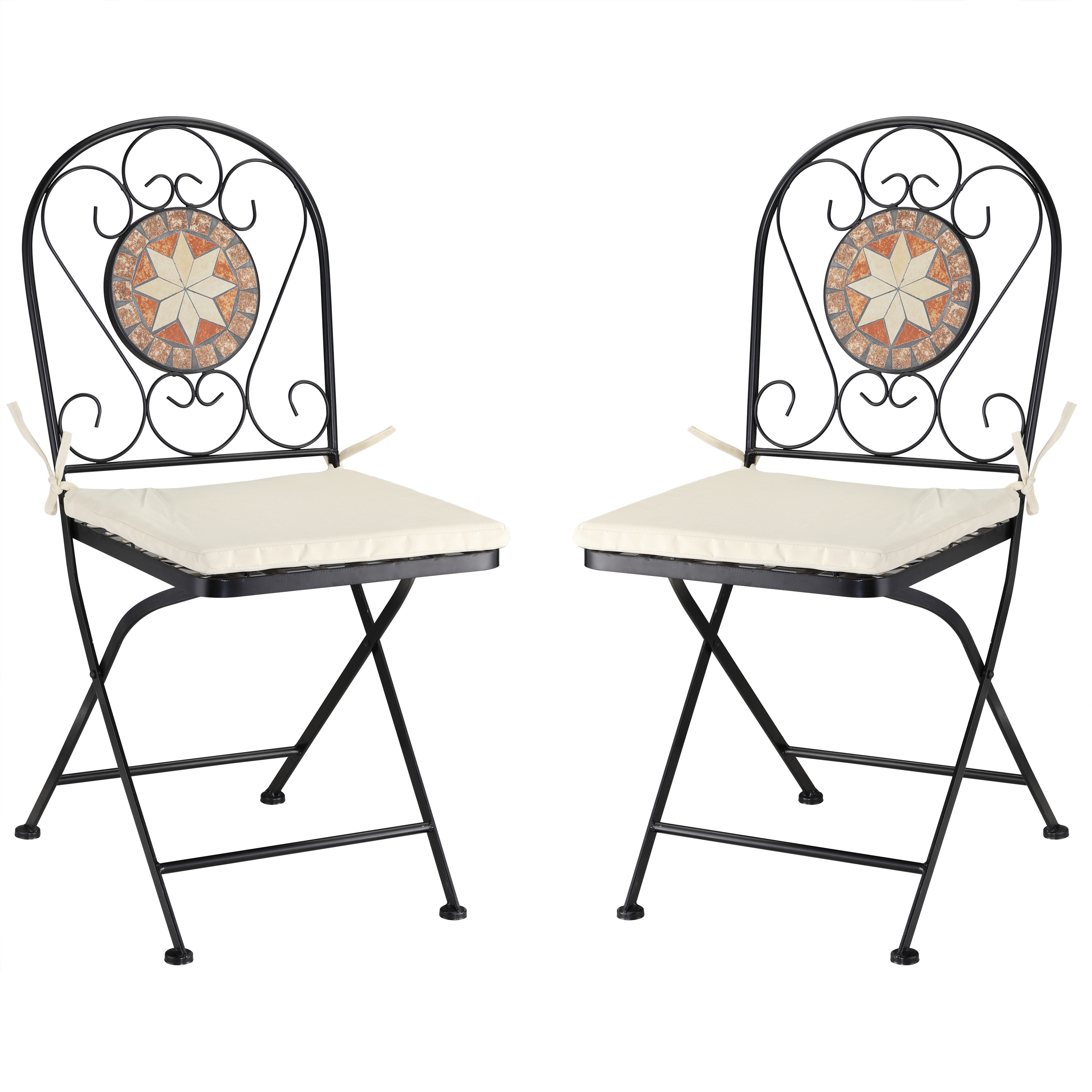 Outdoor Garden Furniture Sets Dining Chair Round Table with cushions  Mosaic metal table sets 2 folding chair