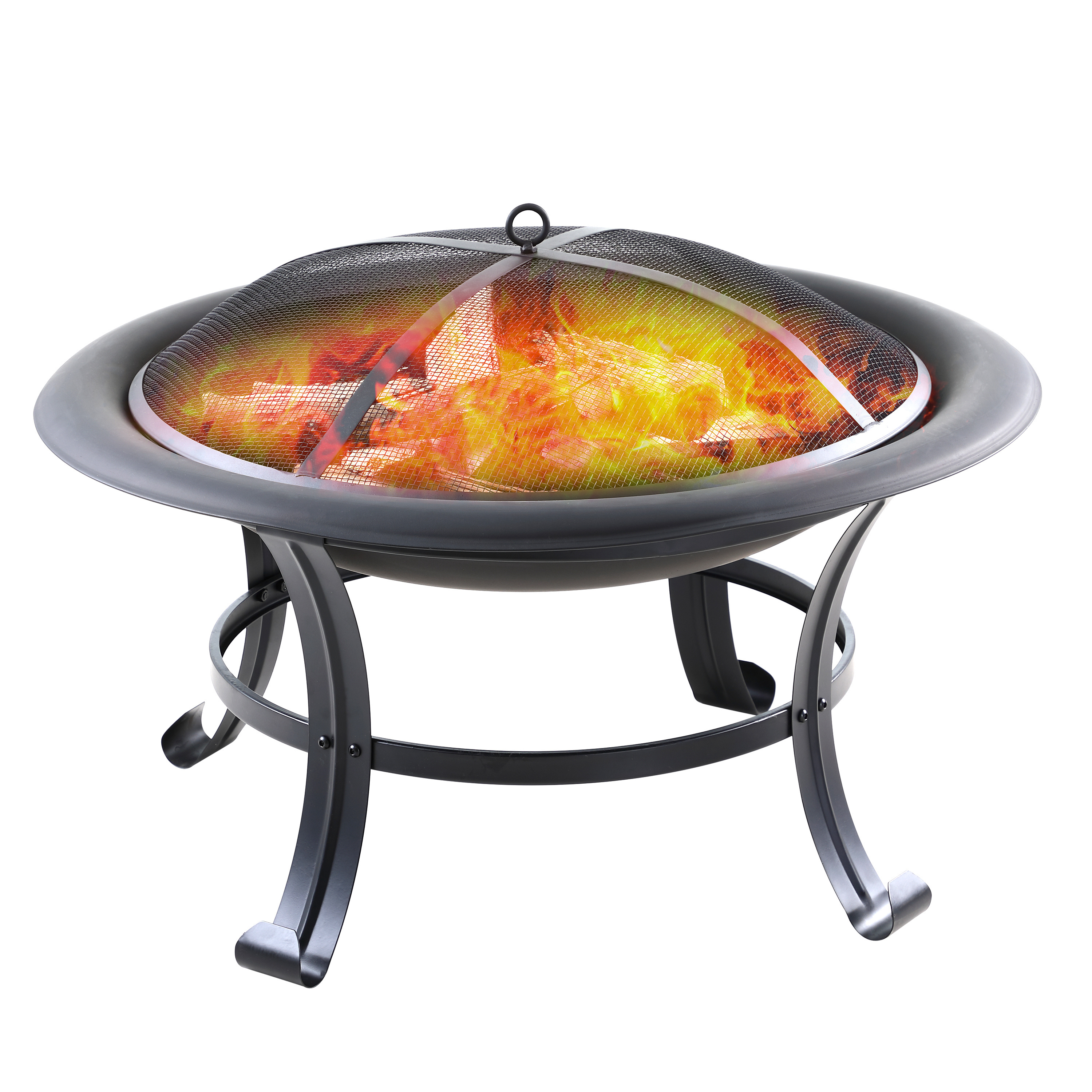 Steel fire bowl pit Garden Brazier with grill lid hook