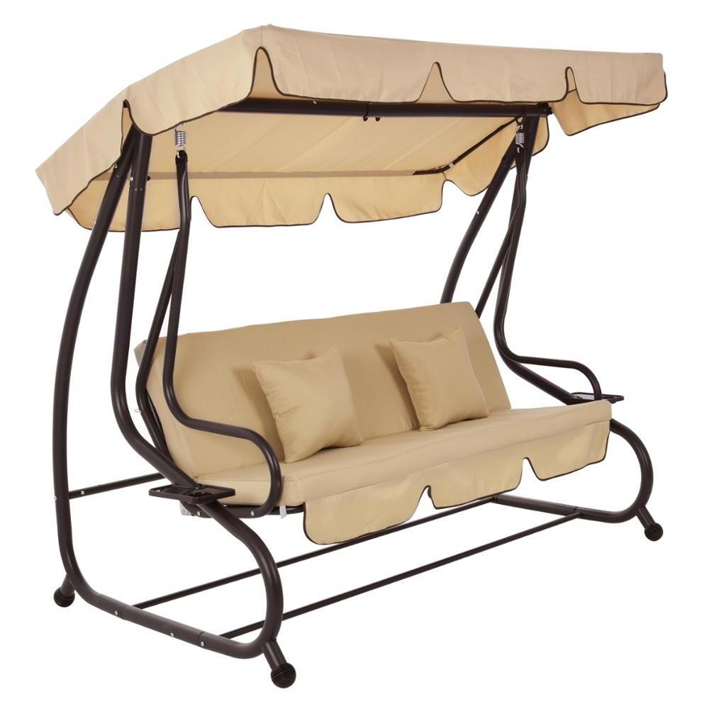 Hot selling Outdoor 3 seat Porch Swing Chair with Canopy , convertible to be swing bed