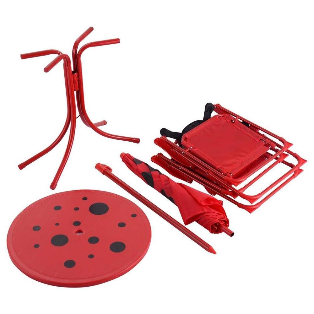 Ladybug Folding Table and Chair Kids Patio Set  Picnic Table with Removable Umbrella for Outdoor Garden