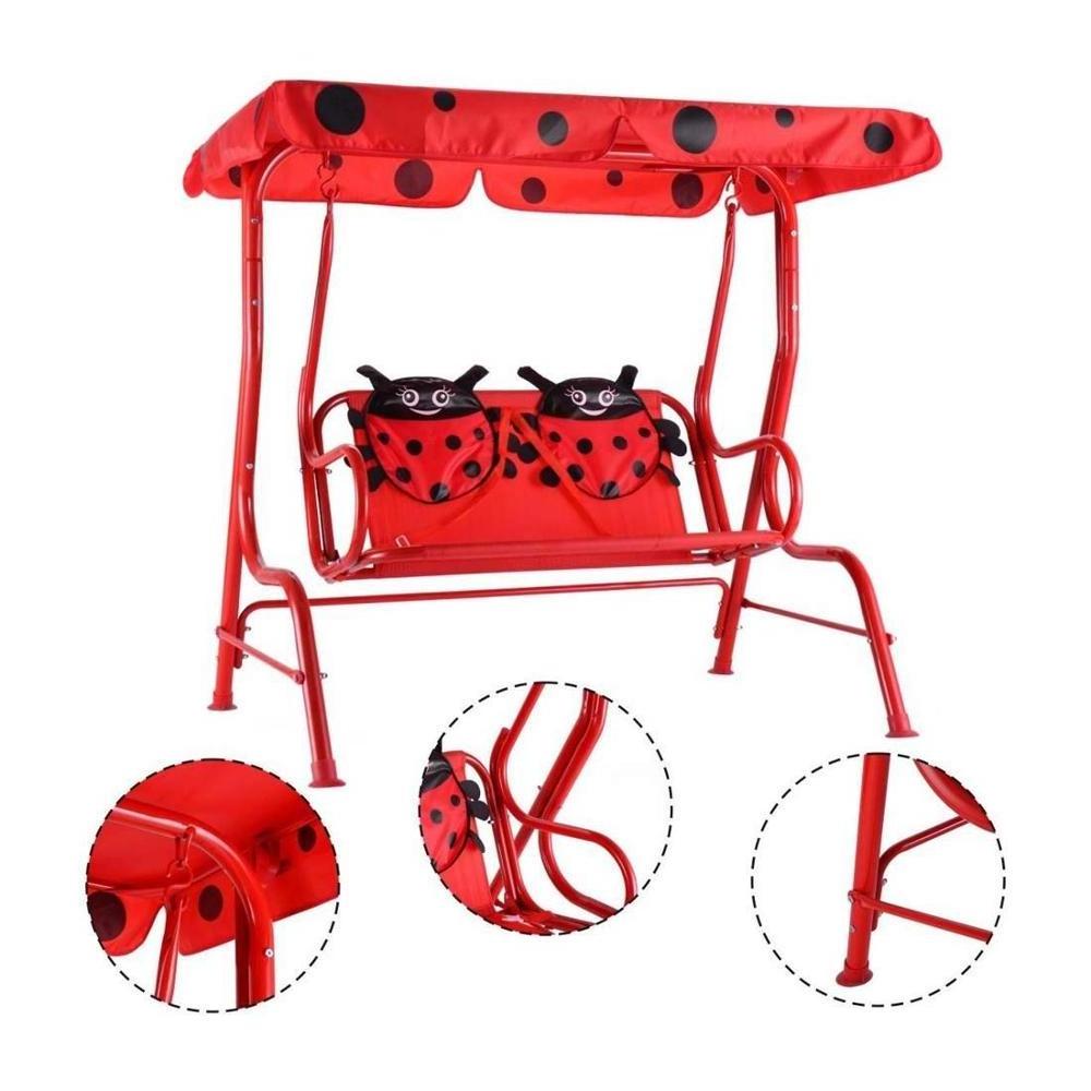 Kids 2 Person Patio Swing Chair Children Porch Bench Canopy Yard Furniture Red