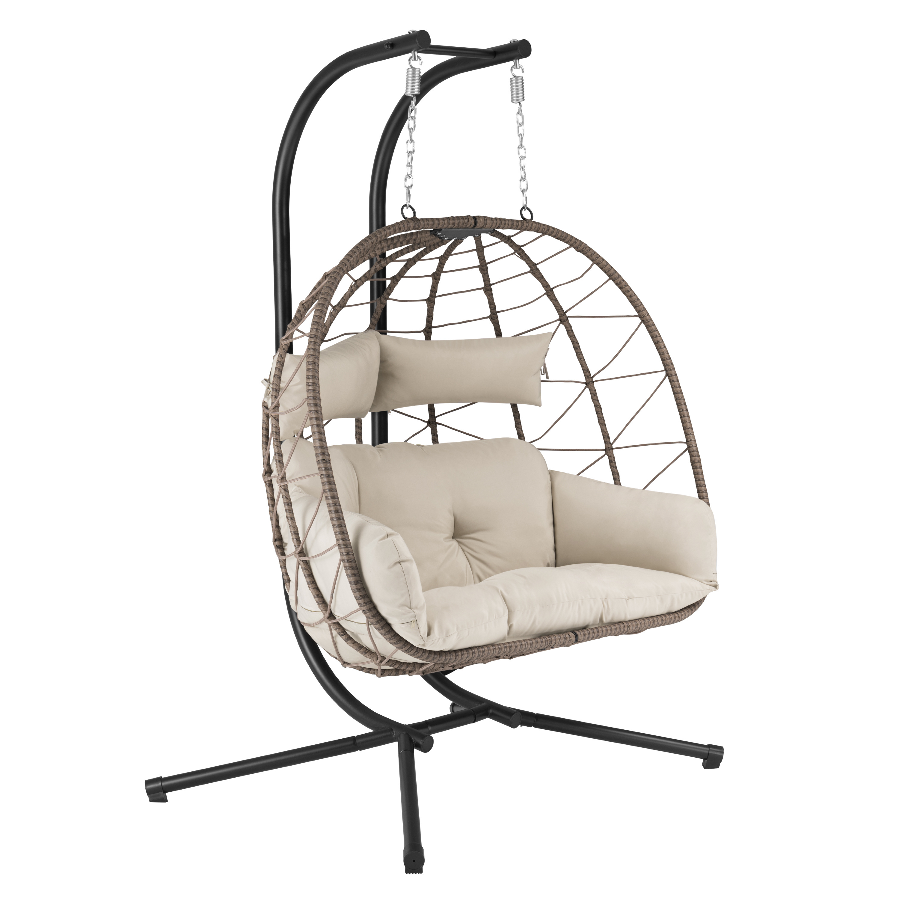 Double folding hanging chair Stand-Mounted Porch Indoor Foldable Wicker Rattan Outdoor Egg Chair Patio Garden Hanging  Swing