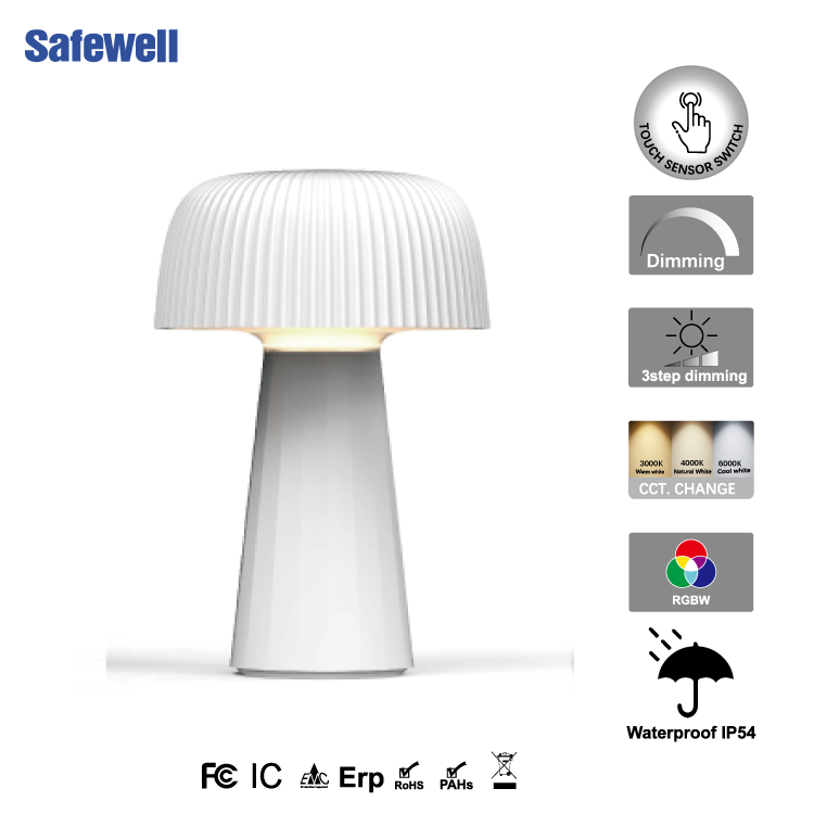 Fancy Rechargeable Mushroom Lamp Hotel Restaurant Bar Decor Table Lamp Wood Grain Shade Battery Lamp