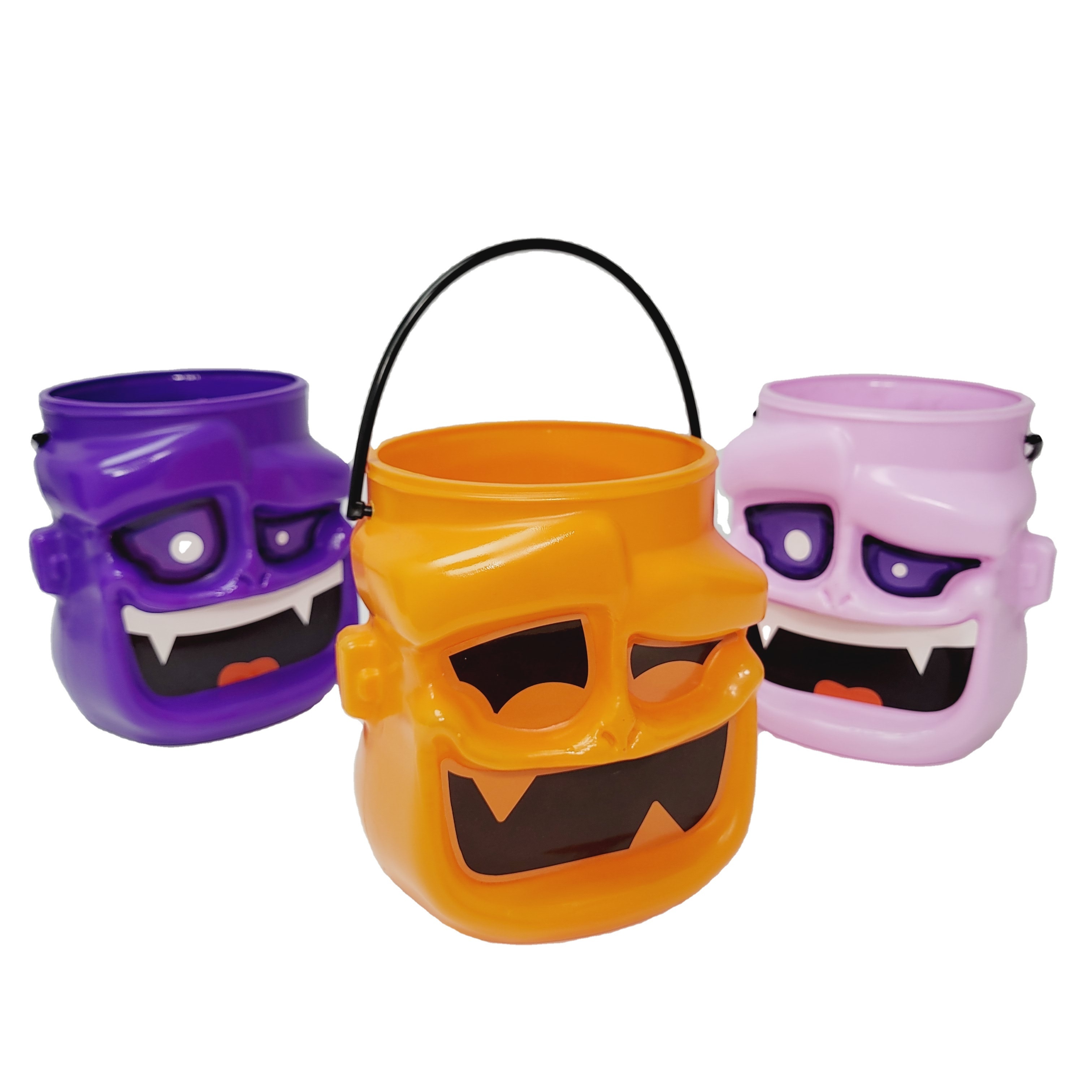 Halloween Candy Bucket with Handles Plastic Pail for Kids and Party Supplies Trick or Treat Candy Bowl Monster Candy Basket