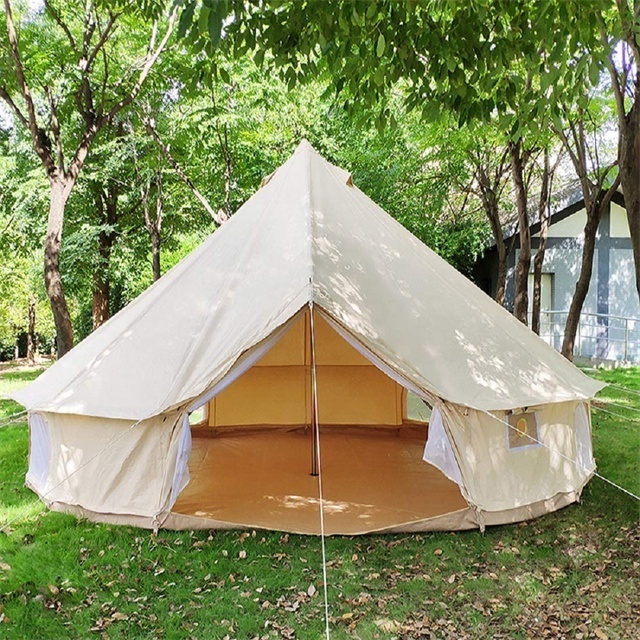 High Quality Outdoor Fabric Canvas Outdoor Large Round Luxury Bell Dome Canopy Camping Teepee Yurt Glamping Safari Tent