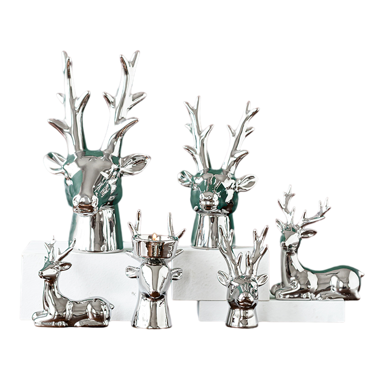 European Style Modern Plating Ceramic Deer Tabletop Ornament Electroplating Ceramics Fawns Figurine Statue Crafts Sculpture