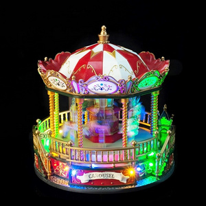 High Quality Artificial Beautiful Lighted Musical Christmas Resin Carousel Navidad  Indoor Home Creative Decorations