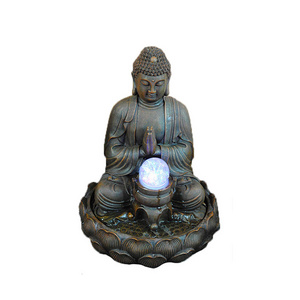 Decorative Fountain Buddha Statues With Rolling Glass Ball Chinese Outdoor Garden Led Light Water Feature Fountain Fuente