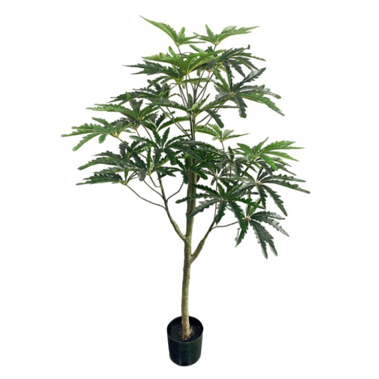 Hot Sale Making Indoor Fake Leaf Artificial Tree for Sale Dizygotheca Artificial Indoor Ficus Bonsai Big Artificial Tree Plant