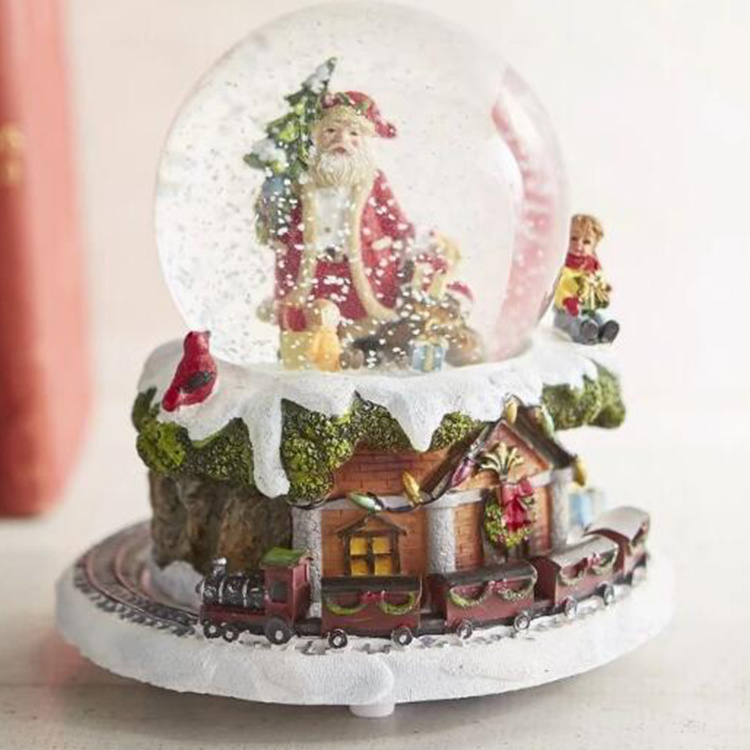 Hot Sale New Year Custom Gifts Led Light Snow Ball Scene Musical  Christmas Snow Globe Custom Design Father Christmas Snow Globe