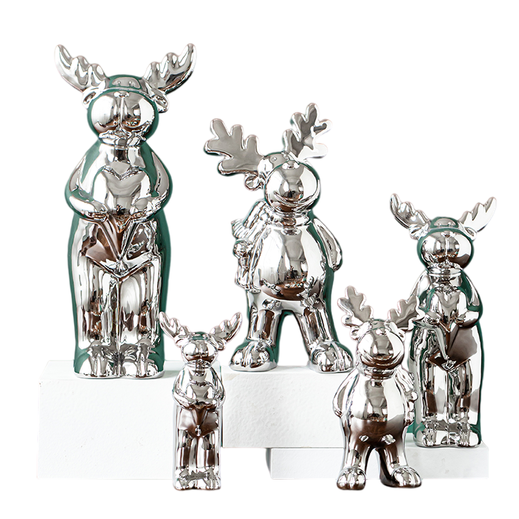 European Style Modern Plating Ceramic Deer Tabletop Ornament Electroplating Ceramics Fawns Figurine Statue Crafts Sculpture