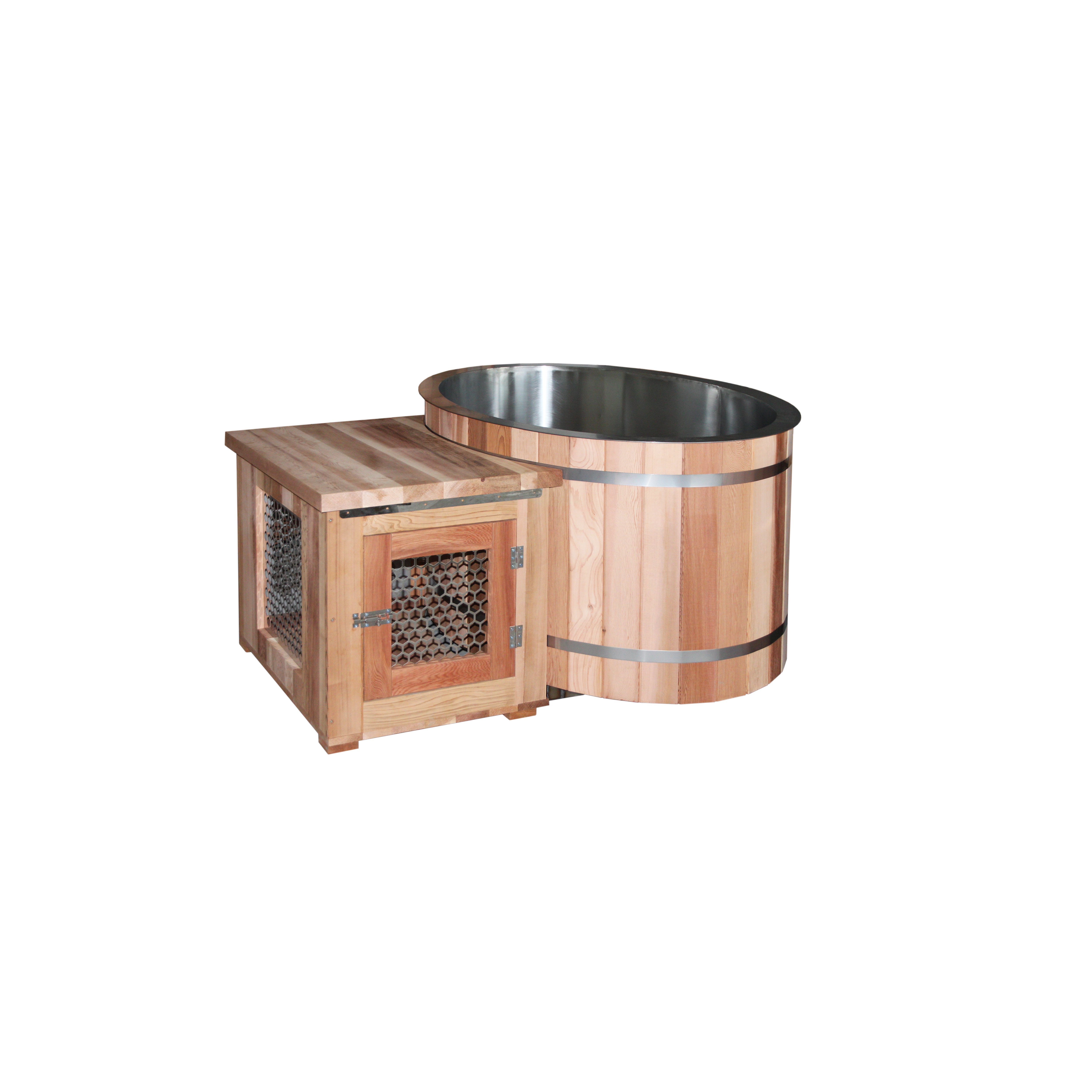 Competitive Price Wood Cold Plunge Oval Ice Plunge Tub Cold Bath Tub Water Chiller Tub With Stainless Steel Liner