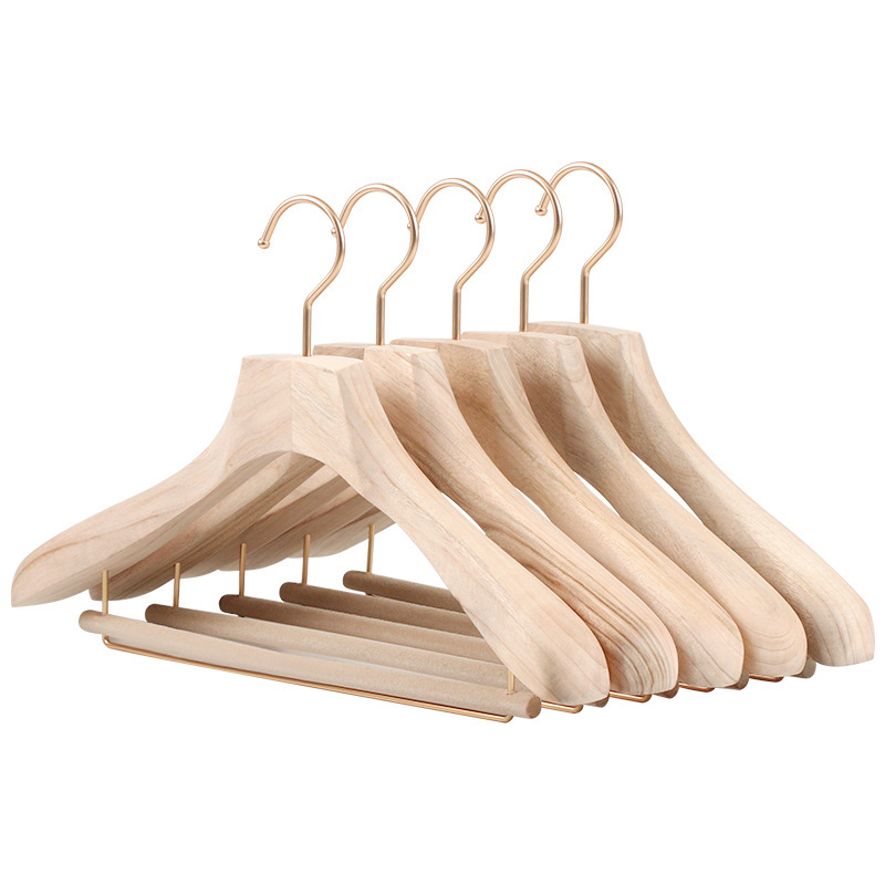 Luxury camphor wood velvet bar hanger customize logo wooden garment pants hanger