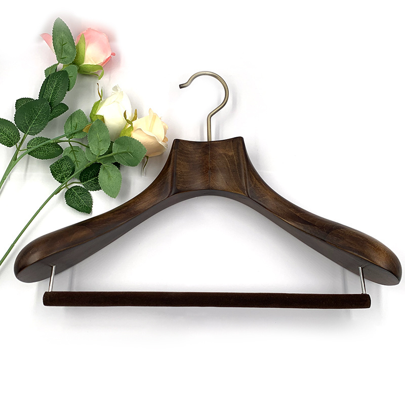 Luxury Hotel Wholesale Wooden hanger Coat Clothes Hanger flocking covered bar