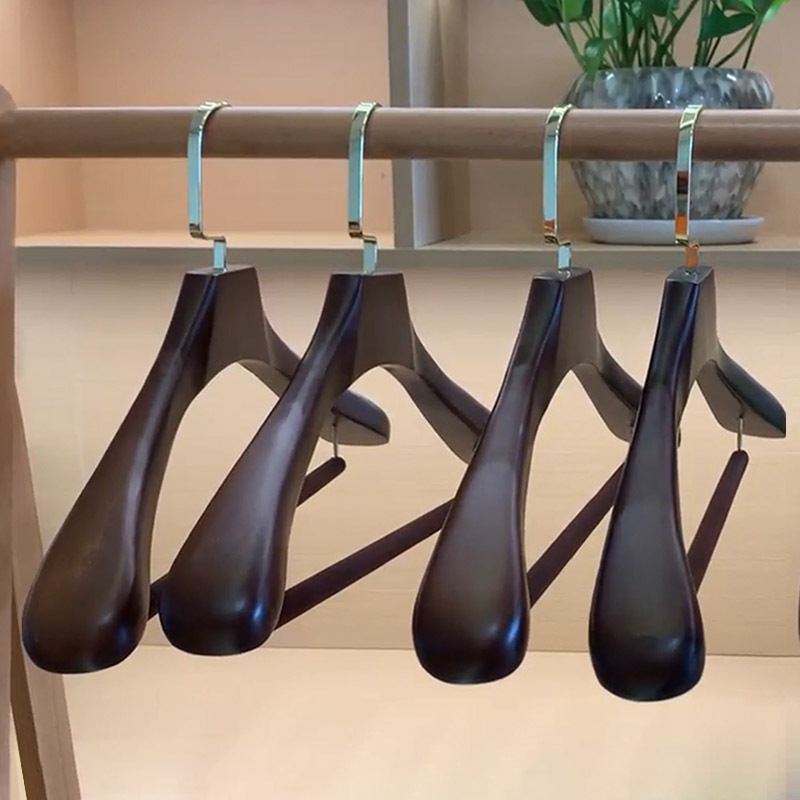 Elegantly Crafted Wood Clothes Hanger Non-Slip Velvet Bar Hangers Pants Velvet Hanger Black Hook