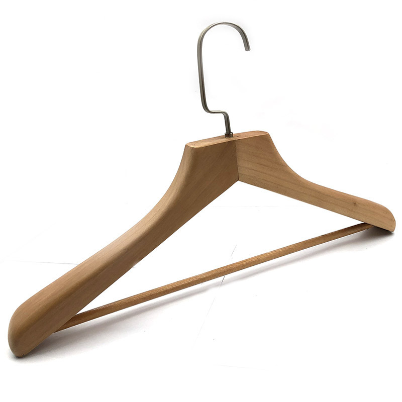 Black Hook Clips Chestnut Color Luxury Wooden Clothes Coat Hanger with Logo