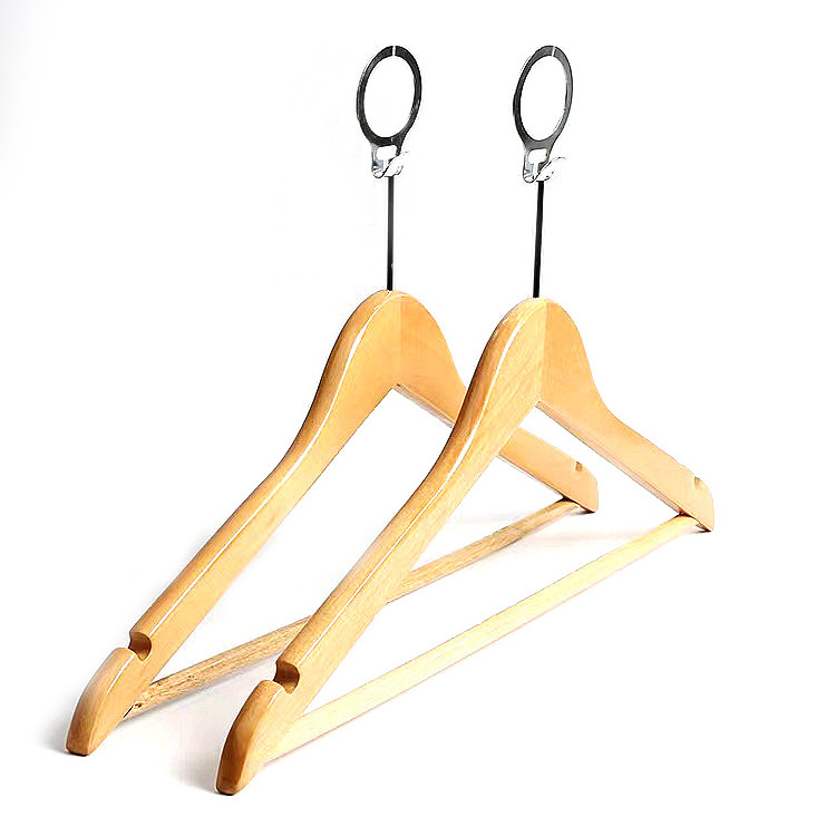 Premium Quality Customize Hotel Wooden Suit Coat Clothes Hanger Anti Theft Ring Wood Hangers