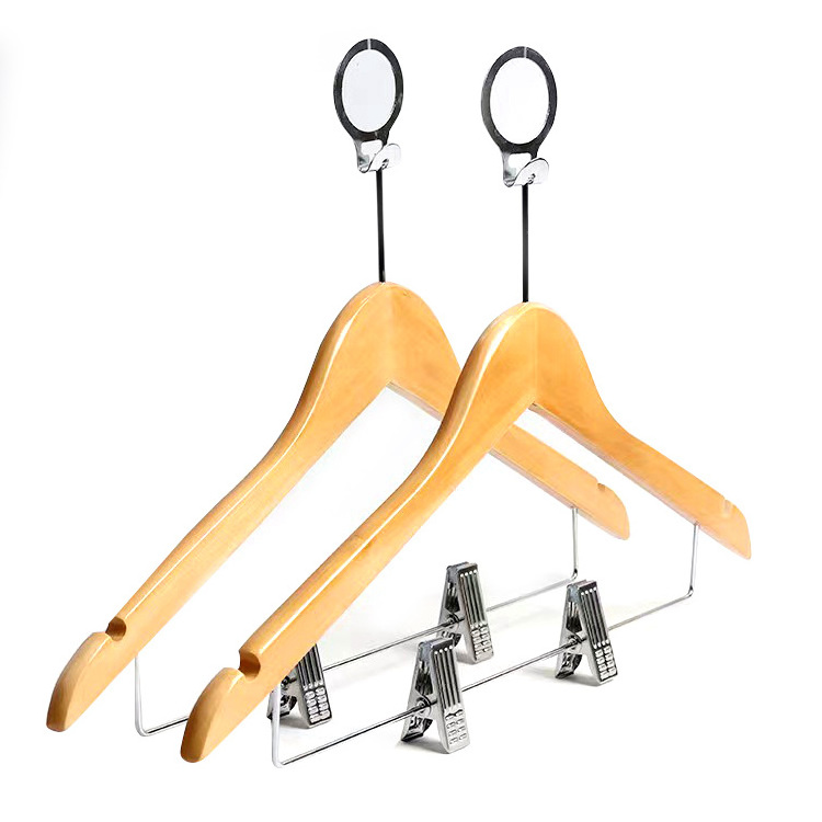 Premium Quality Customize Hotel Wooden Suit Coat Clothes Hanger Anti Theft Ring Wood Hangers