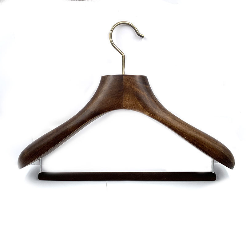 Luxury Hotel Wholesale Wooden hanger Coat Clothes Hanger flocking covered bar