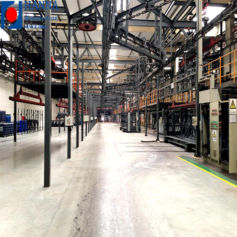 Small space high capacity power and free overhead conveyor powder coating line