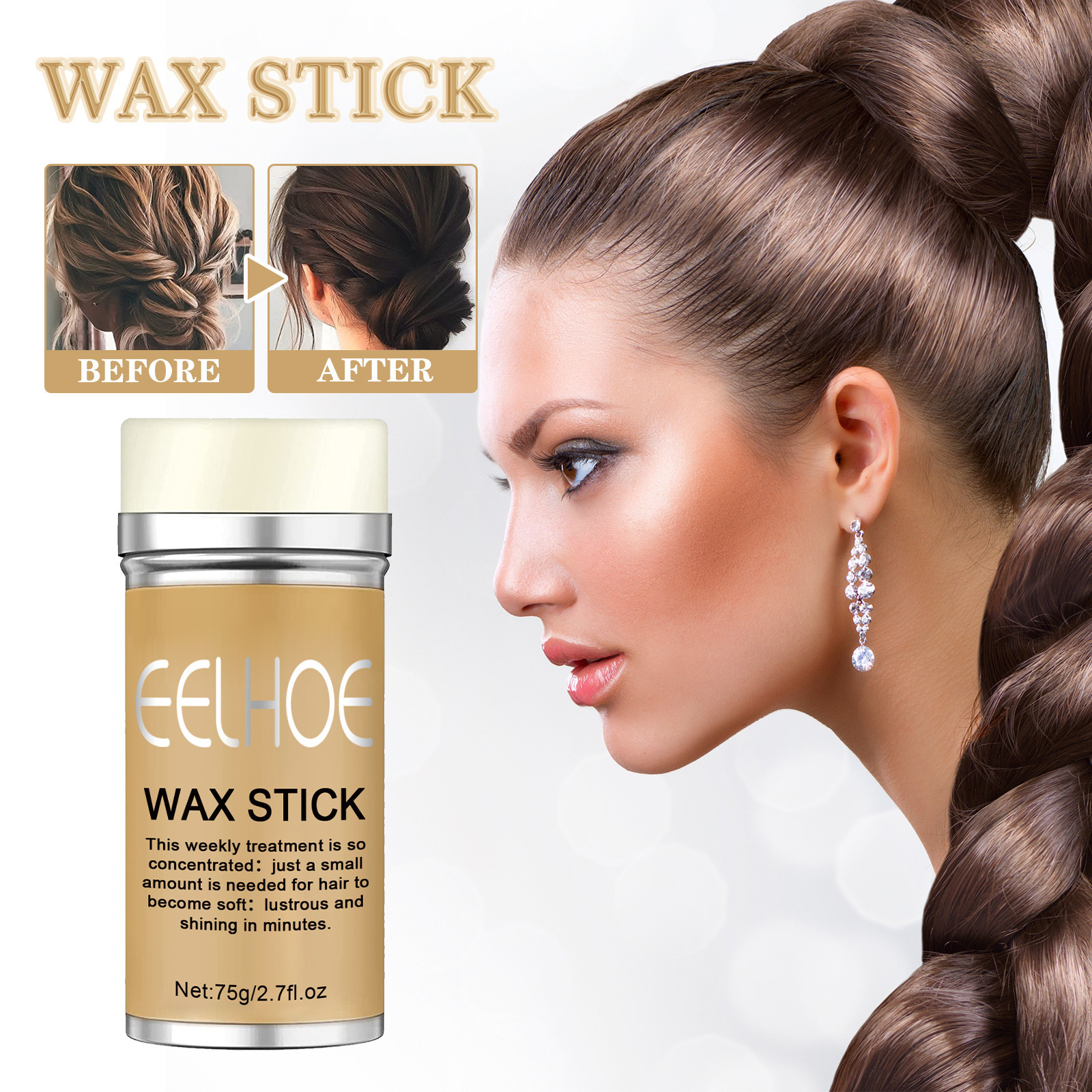 Eelhoe Hair Wax Stick Excess Hair Styling Stick Wax Custom Oil Controlling Softening Repairing Wax Stick For Hair Wig