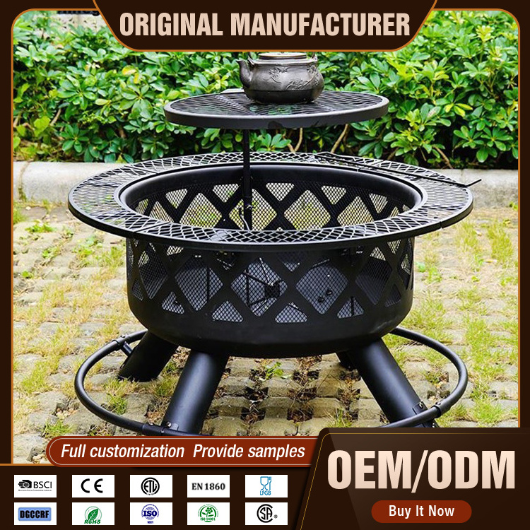 3 In 1 Adjustable Height Wood Burning Outdoor Camping BBQ Charcoal Barbecue Fire Pit