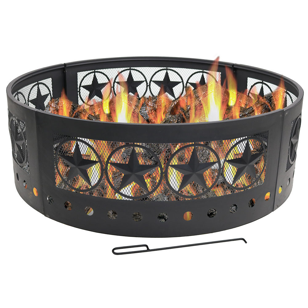 Four-Star 36-Inch Round Heavy-Duty 0.91mm Thick Steel Camping Backyard Outdoor Fire Pit Ring