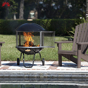 Outdoor and Indoor Easy To Move Two Wheels Black Wooden Burning Fireplace Portable Fire Pit