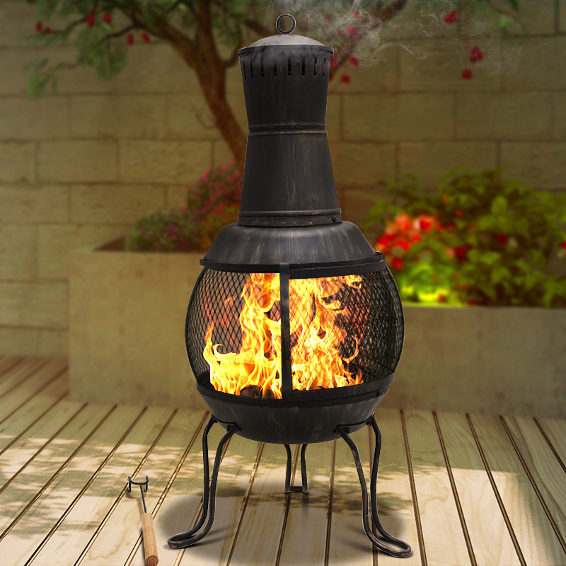 Chimenea Fire Pit Garden Heating Charcoal Fire Stove Antique Outdoor Steel Fire Pit Metal Chimenea Wood Burning Brazier