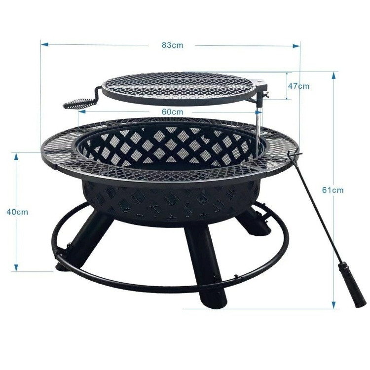 3 In 1 Adjustable Height Wood Burning Outdoor Camping BBQ Charcoal Barbecue Fire Pit