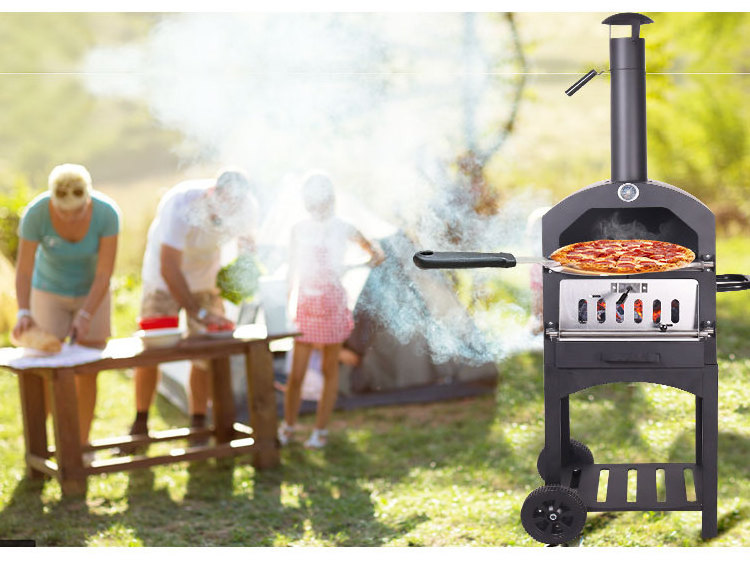 F04 Portable BBQ Smoker Garden Charcoal Outdoor Grill Chimney Stainless Steel Pizza Oven