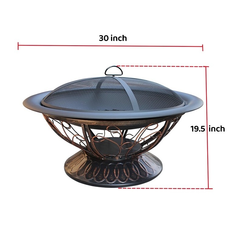 30 Inch Wood Charcoal Burning Outdoor Patio Camping Waterproof Cover & Fire Poker Portable Fire Pits