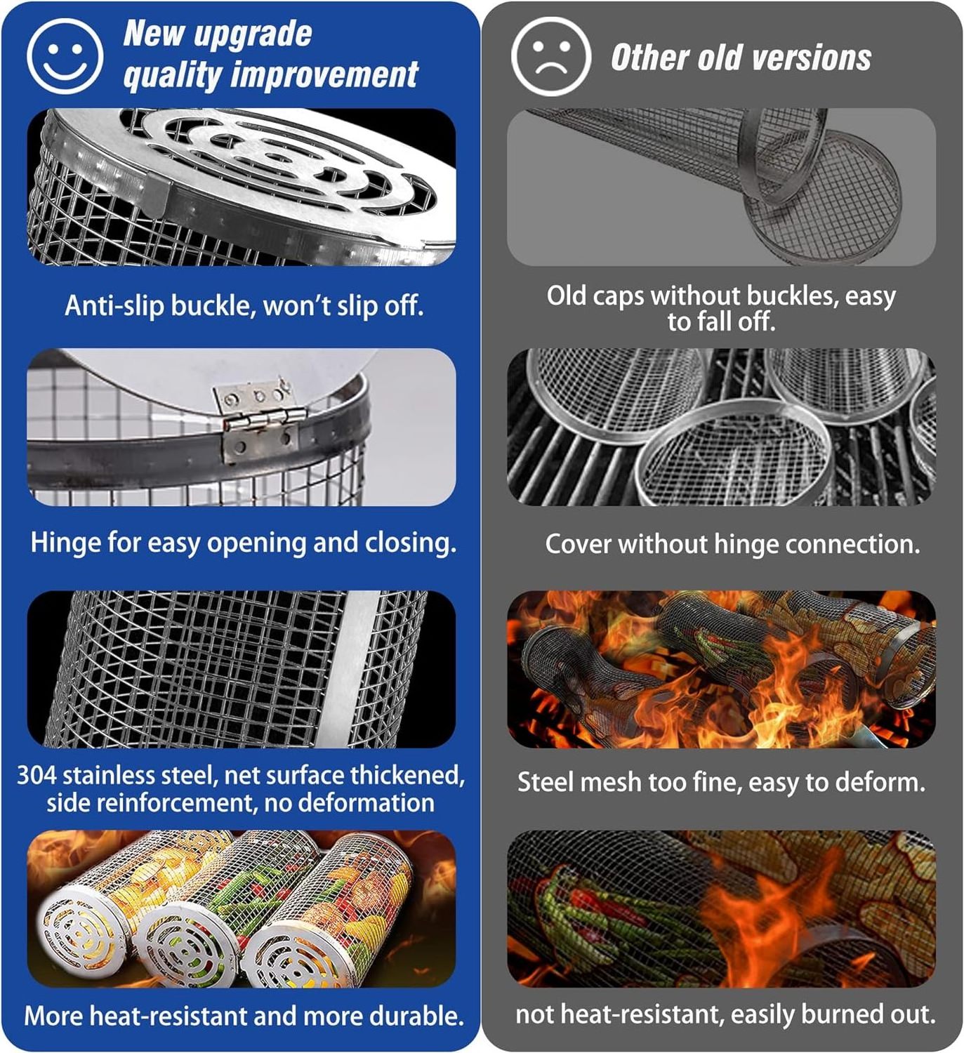 Stainless Steel Greatest Grilling Basket Ever Wire Mesh Cylinder Barbecue Grilling Basket Bbq Grill Vegetable Basket