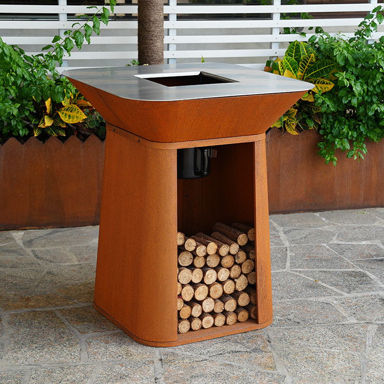 2 in 1 Multifunctional Corten Steel Heater Garden Wood Burning Outdoor BBQ Grill Fire Pit