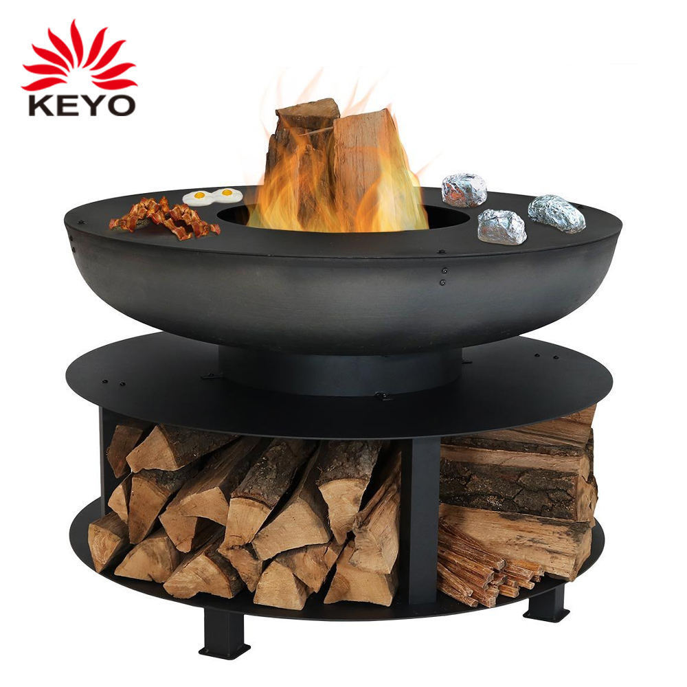 Multi-functional 40 Inch Round Shaped Firepit Bbq Outdoor Barbecue Grill Used Fire Pit With Wood Storage