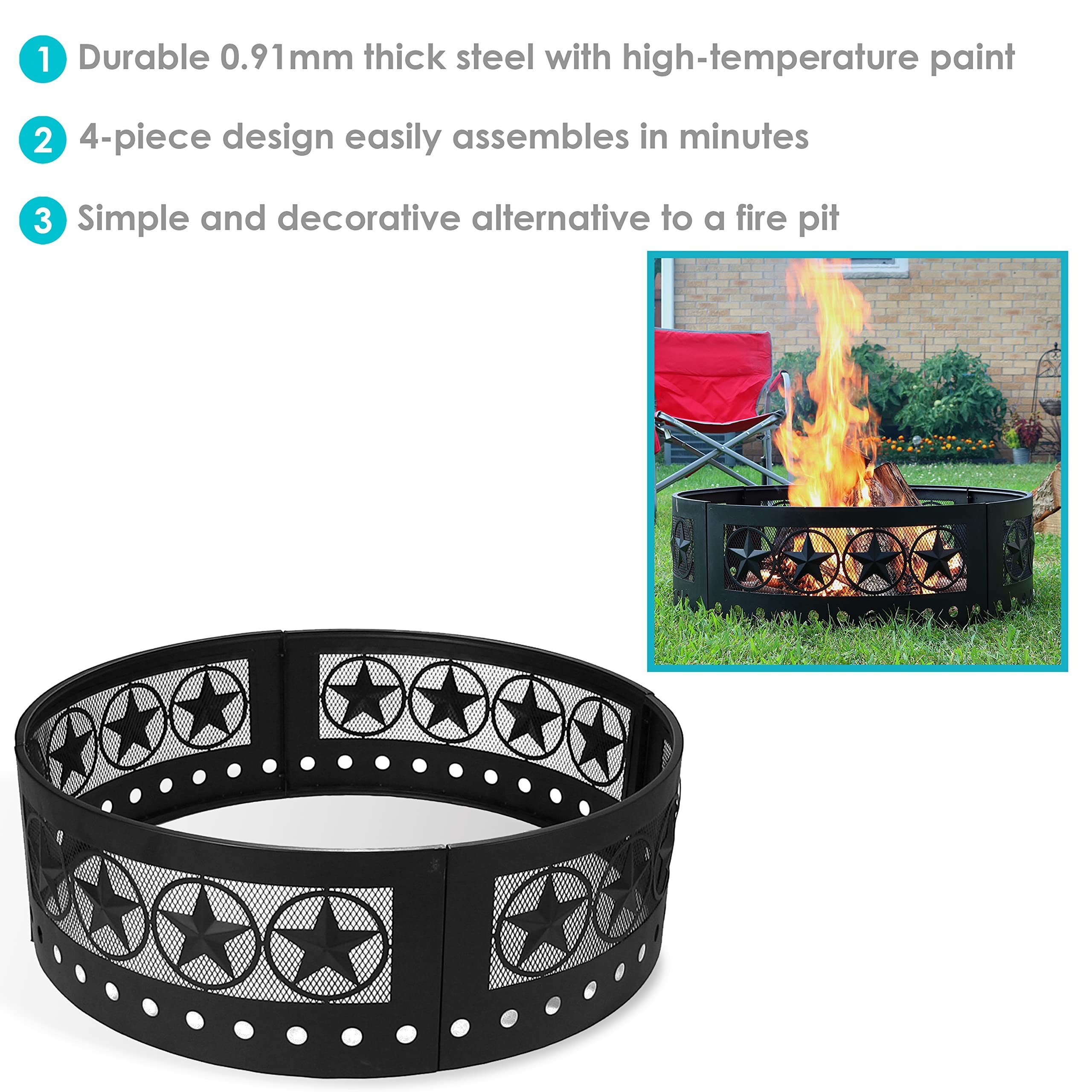 Four-Star 36-Inch Round Heavy-Duty 0.91mm Thick Steel Camping Backyard Outdoor Fire Pit Ring