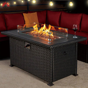 Black 50" Propane Gas Fire Pit Table 50000 BTU Auto-Ignition with Glass Stone FirePit