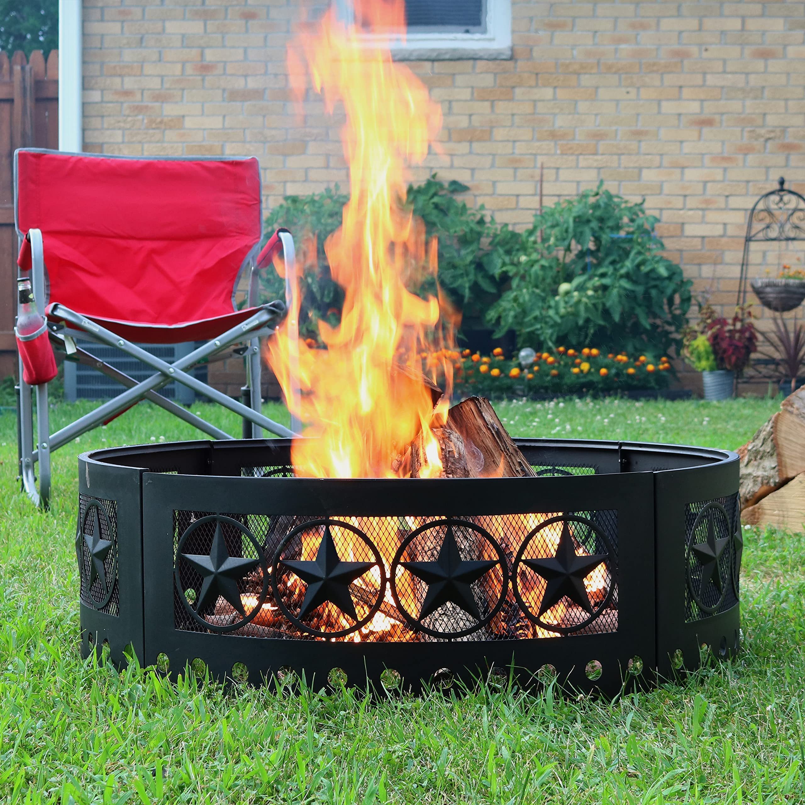 Four-Star 36-Inch Round Heavy-Duty 0.91mm Thick Steel Camping Backyard Outdoor Fire Pit Ring