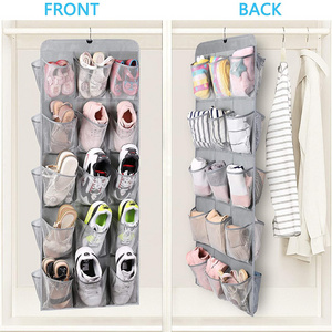 30 Large Pockets Dual Sided Hanging Shoe Organizer for Closet with Rotating Hanger Hanging Shoe Shelves, Grey