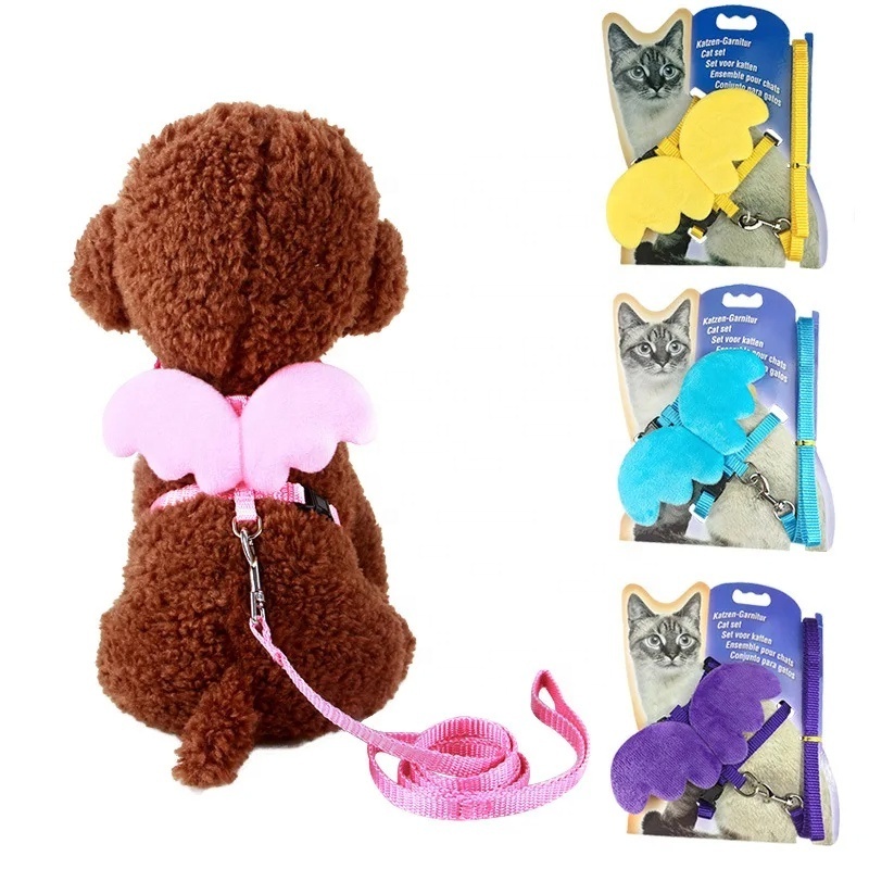 Cute Angel Pet Dog Leashes and Collars Set Puppy Leads for Small Dogs Cats Designer Wing Adjustable Dog Harness Pet Accessories