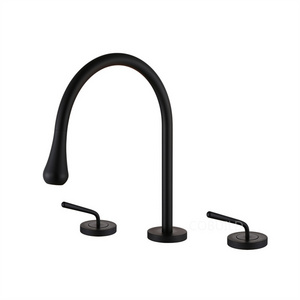 Dual Handle Lavatory Mixer Tap Deck Mounted Bath Black Widespread Bathroom Faucet