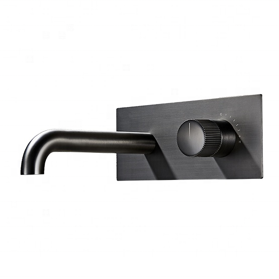 Modern Wall Mount Brass Black Vessel Basin Tap Faucet with Concealed Valve for European