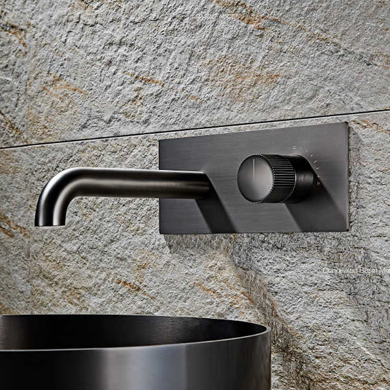 Modern Wall Mount Brass Black Vessel Basin Tap Faucet with Concealed Valve for European