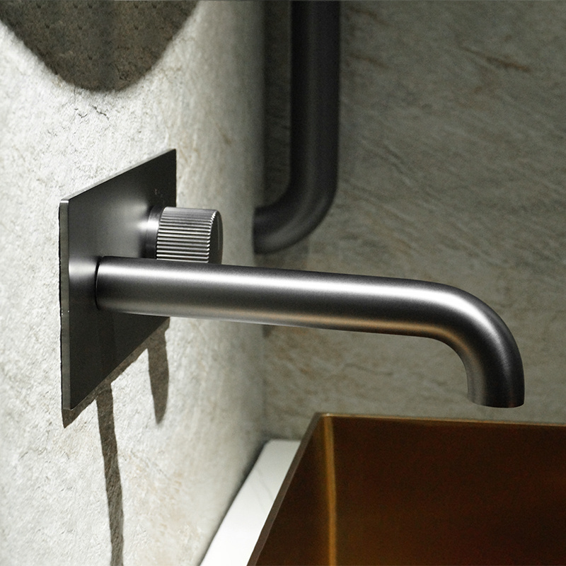 Modern Wall Mount Brass Black Vessel Basin Tap Faucet with Concealed Valve for European